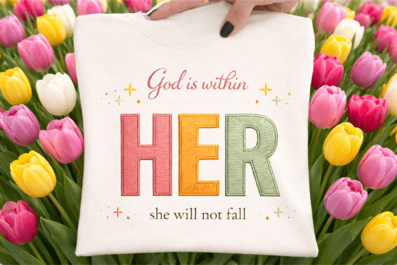 Christian Woman Faith Embroidery PNG Review for Business Use