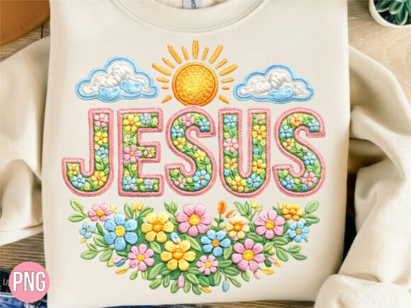 Jesus Floral Embroidery Religious PNG for Seasonal Designs