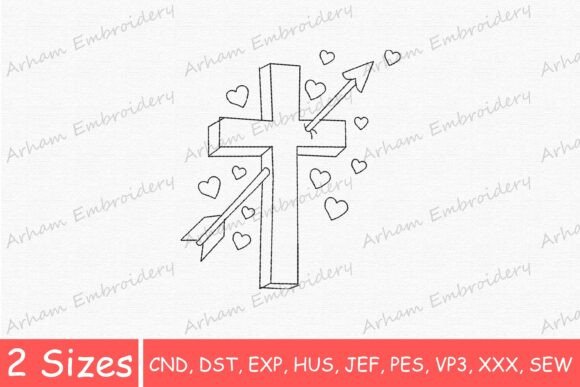 Religious Cross Arrow and Hearts Embroidery Design Review