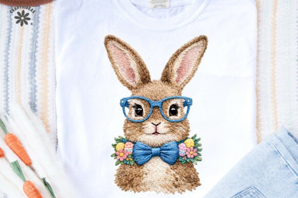 Retro Faux Embroidery Easter Bunny PNG: A Timeless Design for Handmade Gifts